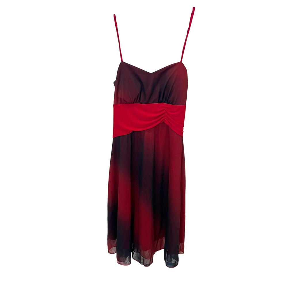 Vintage Solar USA Red Black Ombre Midi Dress Y2K Whimsigoth Empire Waist MEDIUM